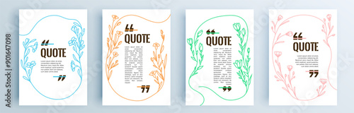 Quote frames blank templates set. Text in brackets, citation empty speech bubbles, quote bubbles. Textbox isolated on color background. Vector illustration.