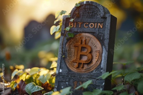 Gravestone Inscribed with 'Bitcoin RIP' in an Old Cemetery