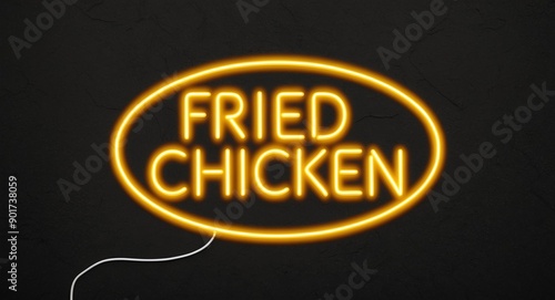 fried chicken drawing of neon sign on plain black background 131