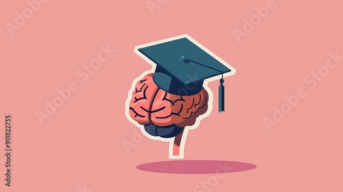 Illustrazione che mostra un cervello che indossa un berretto da laurea su uno sfondo colorato 