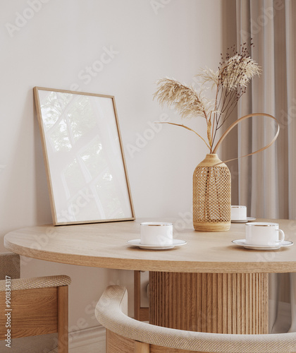 Home mock up, cozy modern dining room interior background, 3d render