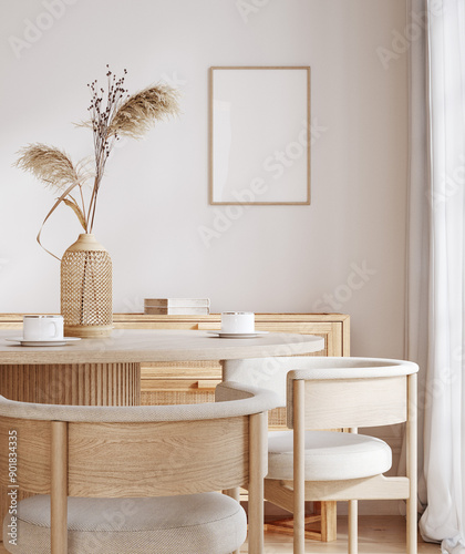 Home mock up, cozy modern dining room interior background, 3d render