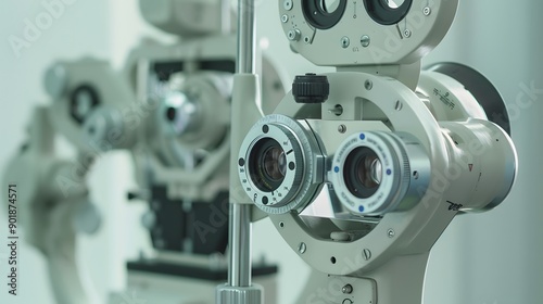 Close-up of an ophthalmological device used for eye examinations.