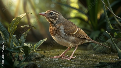 The tender moment of a abbott's babbler bird captured with intricate detailing. portraying the harmony of its habitat.