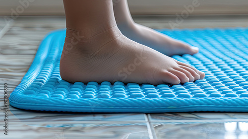 little Child standing on orthopedic mat for correcting flatfoot