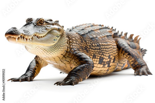 Formidable crocodile standing on white background