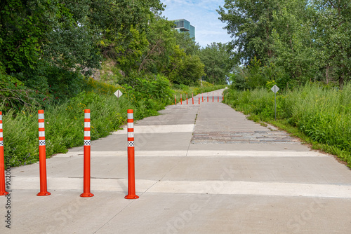 A road with chicanes, at the entrance of a park