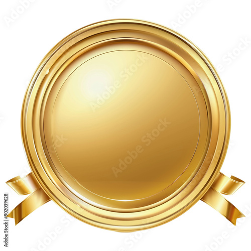 Luxurious gold emblem with ribbons on a transparent background, ideal for awards or premium branding.