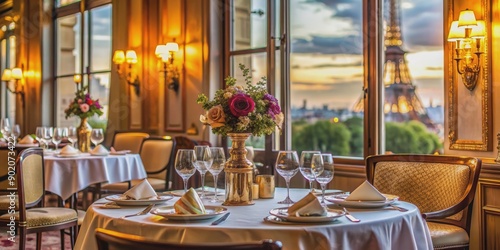 Elegant table setting in a Parisian restaurant, Paris, elegant, table setting, fine dining, French cuisine, romantic