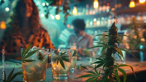 Cannabis and Alcohol in Vibrant Party Setting with Prime Shallow Depth of Field