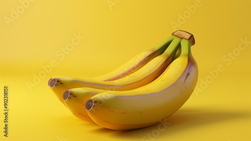 A bunch of ripe yellow bananas on a vibrant yellow background.