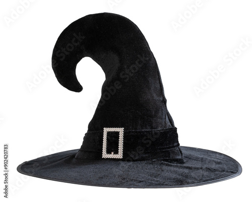 Halloween Witch wizard's hat in black, png isolated on transparent background with clipping path for Autumn seasonal holiday costume...