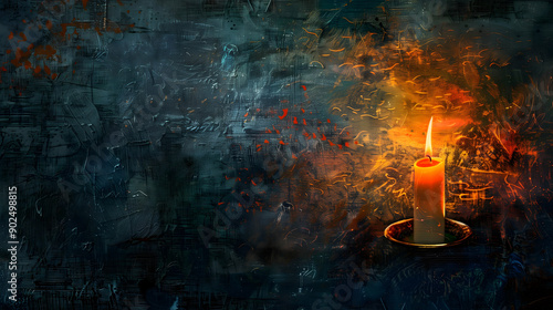 Glowing candlelight in a dark abstract background, featuring vibrant orange and yellow hues.