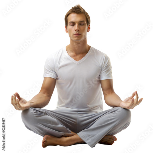 Man meditating with focus, practicing mindfulness and inner peace