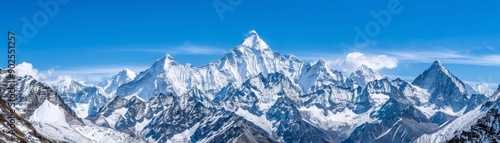 majestic himalayan mountain range with snow capped peaks and clear blue sky - scenic landscape graphy of the himalayas