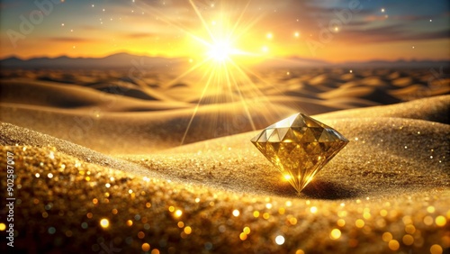 Dazzling gold diamond background with shimmering effects and stunning desert landscape.