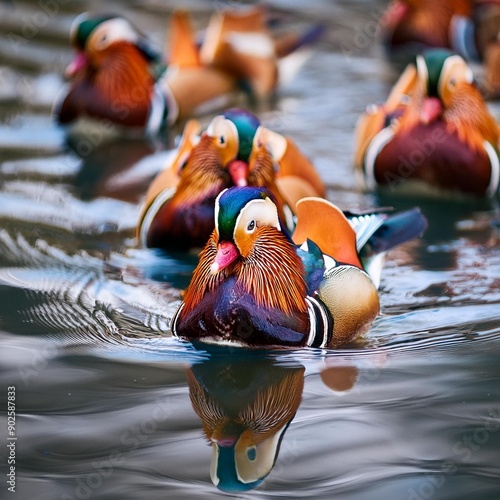 mandarin ducks scient. name Aix galericulata Linnaeus, 1758 bird