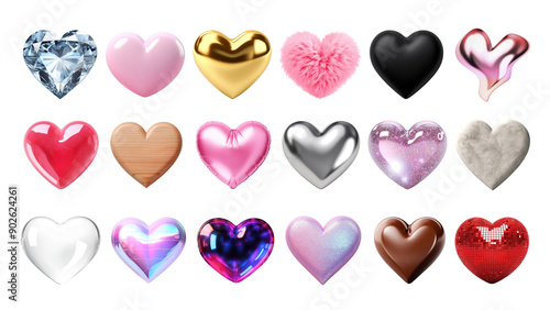 3d hearts png cut out set