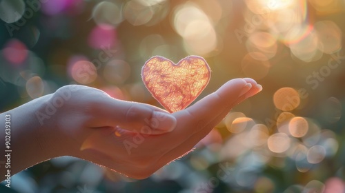 A hand gently cradles a heart-shaped object, surrounded by a softly blurred background, representing a focus on emotional wellness and personal wellbeing