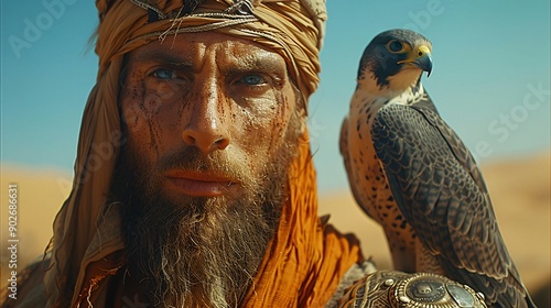 Desert Nomad with His Trained Falcon