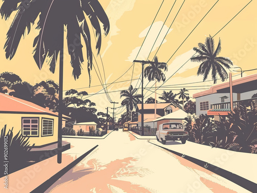 Risograph current riso print travel poster, card, wallpaper or banner illustration, modern, isolated, clear, simple of Monrovia, Liberia. Artistic, screen printing, retro, vintage