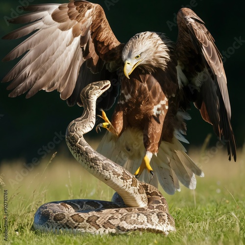 Eagle fighting with snake