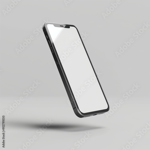 Mobile phone standing in the air with an angle, smartphone mockup template with blank touch screen