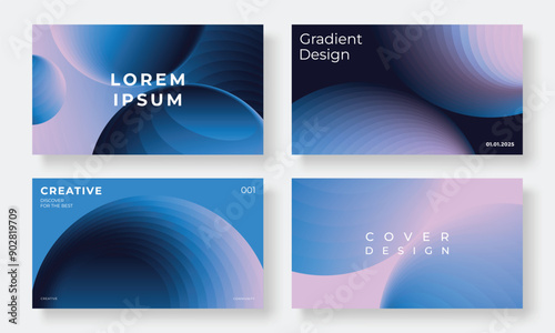 Set of template background design vector. Collection of creative abstract gradient vibrant colorful perspective 3d geometric shape background. Art design for business card, cover, banner, wallpaper.