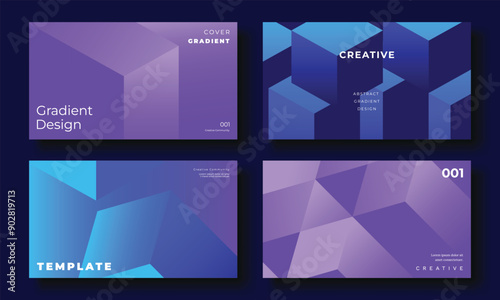 Set of template background design vector. Collection of creative abstract gradient vibrant colorful perspective 3d geometric shape background. Art design for business card, cover, banner, wallpaper.