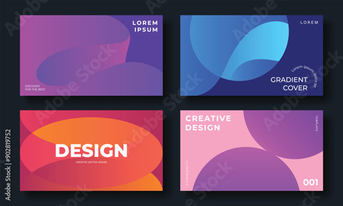 Set of template background design vector. Collection of creative abstract gradient vibrant colorful perspective 3d geometric shape background. Art design for business card, cover, banner, wallpaper.