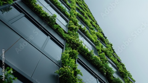 The image showcases a contemporary building facade thoroughly covered with vertical gardens, demonstrating the harmony between urban architecture and natural elements.