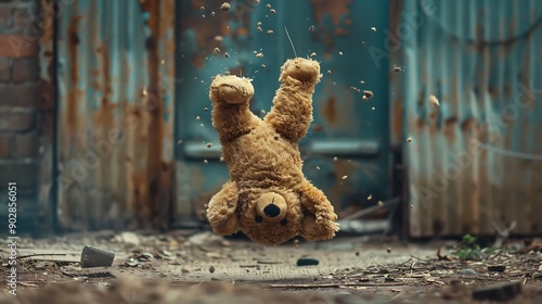 Handstand teddy bear turned upside down falling ove