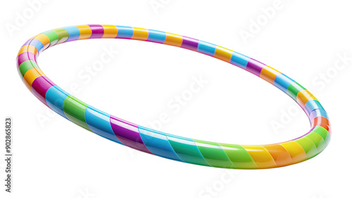 Colorful hula hoop with a rainbow design isolated on a transparent background