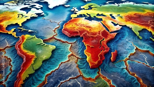 Earth's Dynamic Crust: A Colorful Representation of Tectonic Plate Boundaries Generative AI