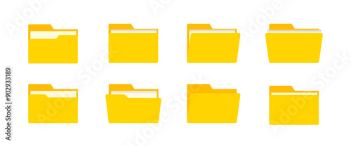 Yellow Document Folder Vector Icon set, Mail symbol, Computer Graphic design in Flat style, Business illustration, Vector Stock