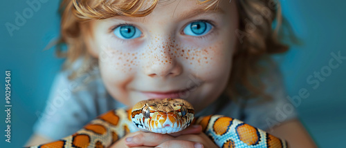 Close Up Portrait of Young Girl Holding a Snake