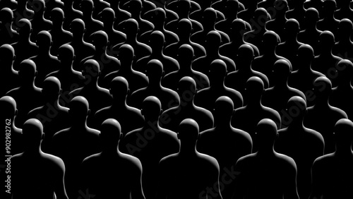 Group of Identical Figures in Uniform Rows. Conformity, conceptual illustration. 3D rendering