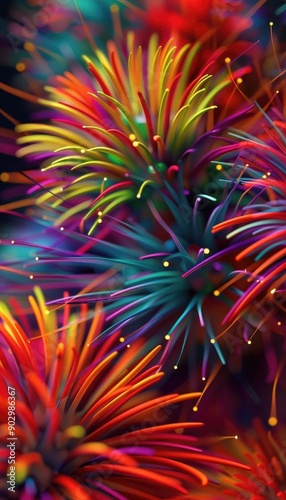 Abstract firework effect with vibrant colors3D Model illustration, Closeup, noblur