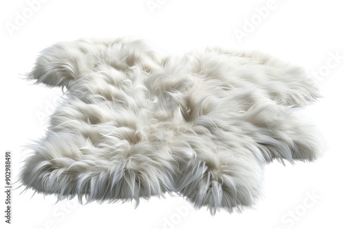 Luxurious white faux fur rug on a transparent background. ideal for cozy home decor, providing warmth and elegance to any space.