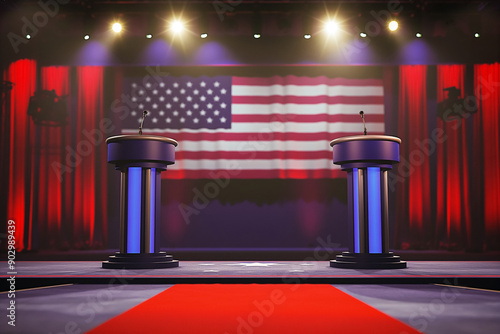 An empty stage for the US election debate. American debate scene