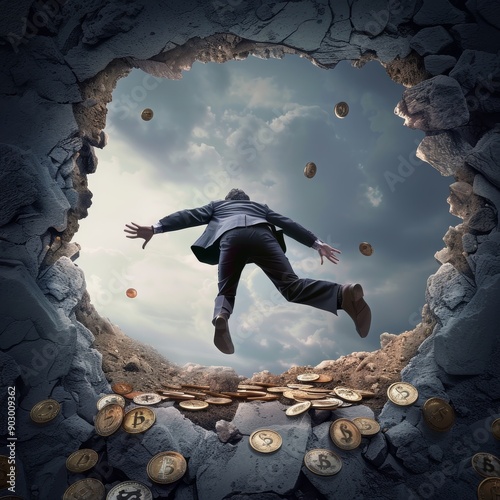 Investor falling into a trapdoor of bad investments, depicting investment pitfalls.