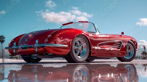 Classic Red Convertible Corvette Under a Blue Sky