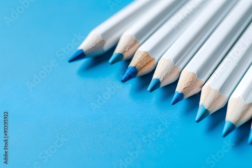 A Vibrant Array of Blue Colored Pencils on a Bright Blue Background