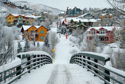 Homes Utah - Ski Run Bridge Connecting Downtown Park City: Winter Vacation in Utah Mountains