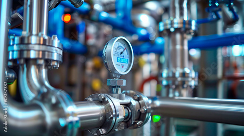 Close-Up View Of A Pressure Gauge In An Industrial Facility During Daylight Hours