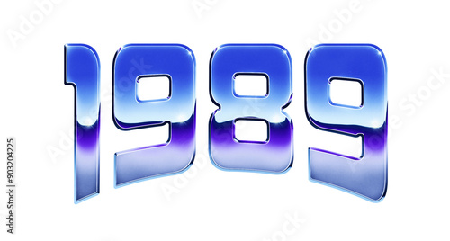 Year 1989 written in retro 1980s style chrome text effect isolated on transparent background