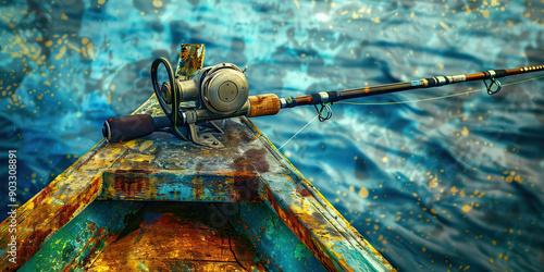 Baited Breath: An angler's rod and reel, waiting patiently in the boat.