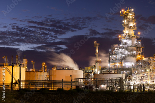 Carbon dioxide, a global warming gas, escapes from an industrial oil refining and storage operation in the South Bay of Los Angeles, California, USA.