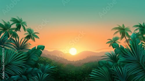 Sunset Over Tropical Jungle Landscape