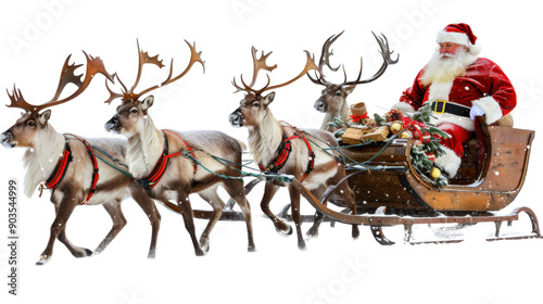 Santa Claus ready deliver presents on sleigh with reindeer